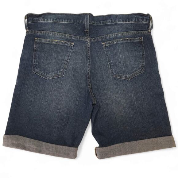 EUC Garnet Hill Bermuda Mid-Rise Denim Jean Shorts Sz. 10 Rolled Cuff Dark Wash - Picture 2 of 8